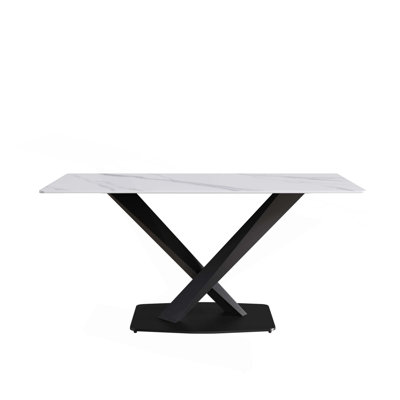 Contemporary Artificial Stone Straight Edge Dinig Table With  Metal Leg