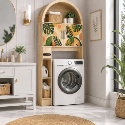 Spurgehom Over The Toilet Storage Cabinet, Bathroom Shelf Organizer Freestanding, Bathroom Arch Cabinet Over Toilet with Toilet Paper Holder and Anti-Tipping Device, Wood