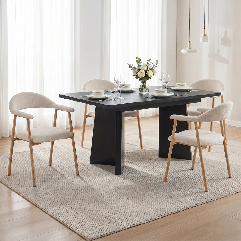 Table de salle à manger rectangulaire en bois Amiin 63 po avec 4 chaises de cuisine modernes rembourrées, Black, Orange