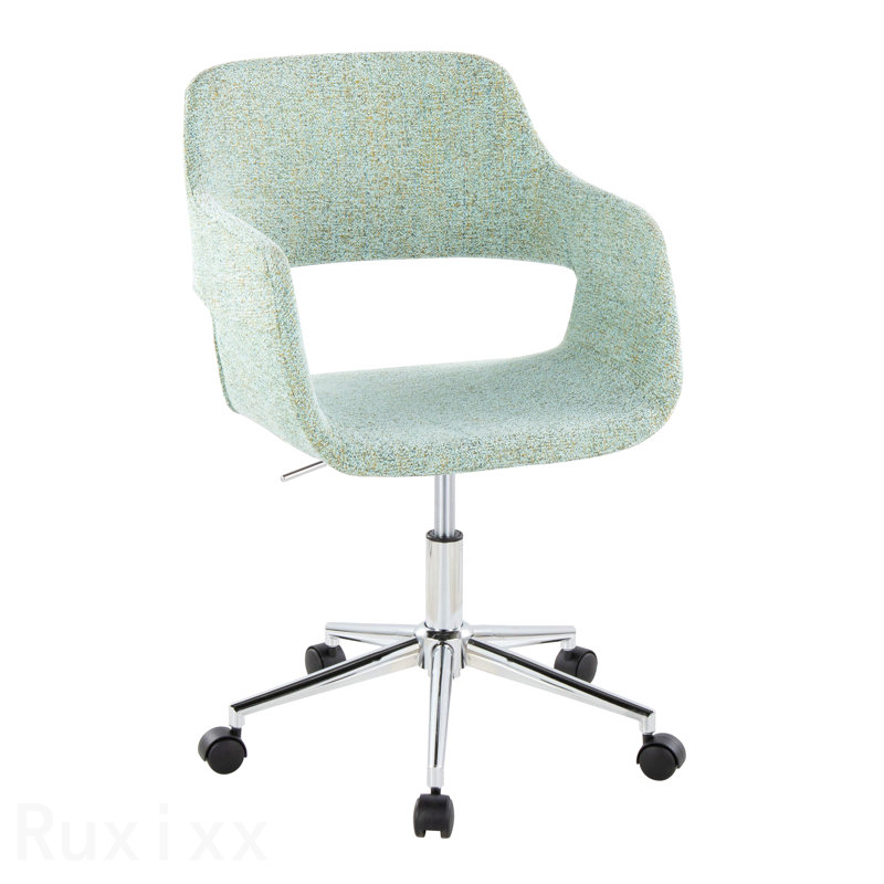 Chrome Metal & Light Green Fabric Contemporary Task Office Chair, Green, Chrome