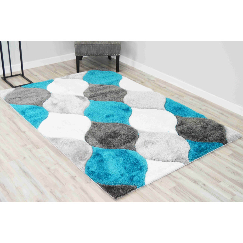 Tapis moderne à poil long à motif géométrique abstrait pour le salon et la chambre à coucher, Rectangle 6 pi 6 po x 9 pi 2 po