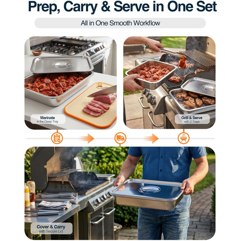 Système de préparation et de transport pour barbecue 5 en 1, grands plateaux de préparation et de service pour grillades
