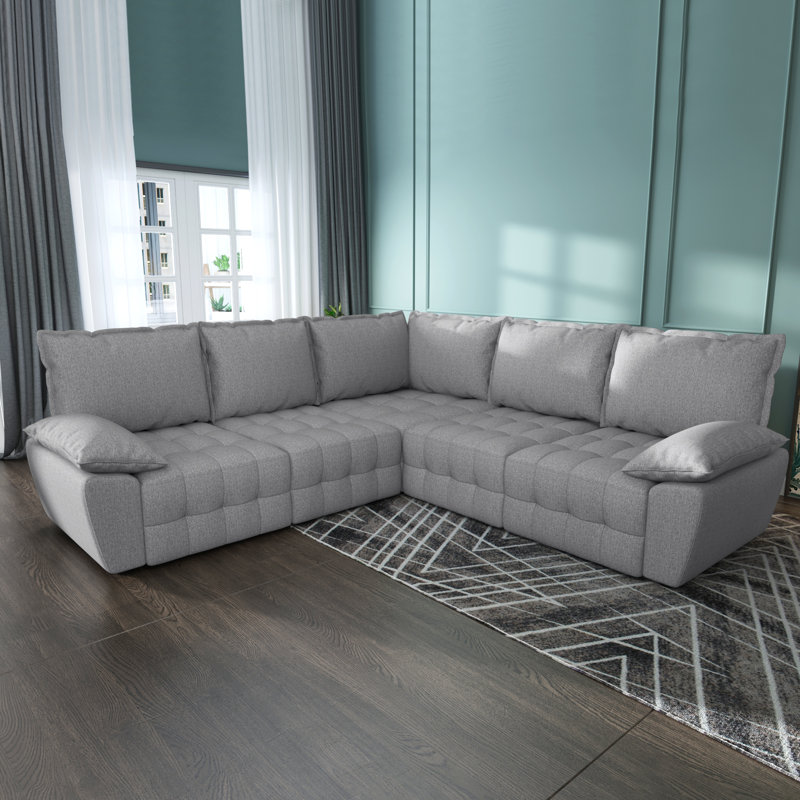 Canapé modulaire 6 pièces avec coin Charistil, 100% polyester gris clair, Orienté à gauche (vu de face)