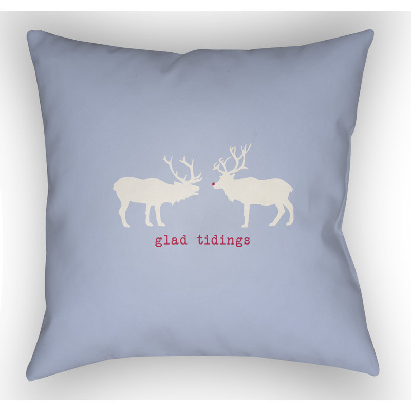 Glad Tidings Indoor/Outdoor Throw Pillow, 20" H x 20" W x 4" D, Blue / White / Red