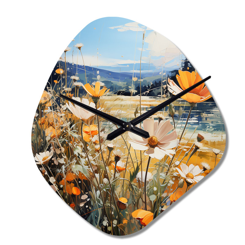 Sunny Meadows - Horloge murale en métal de forme irrégulière, impression asymétrique jaune, Grand