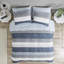 Édredon pour grand lit - Motif rayé gris, bleu marine, bleu et matériau doux-127323142