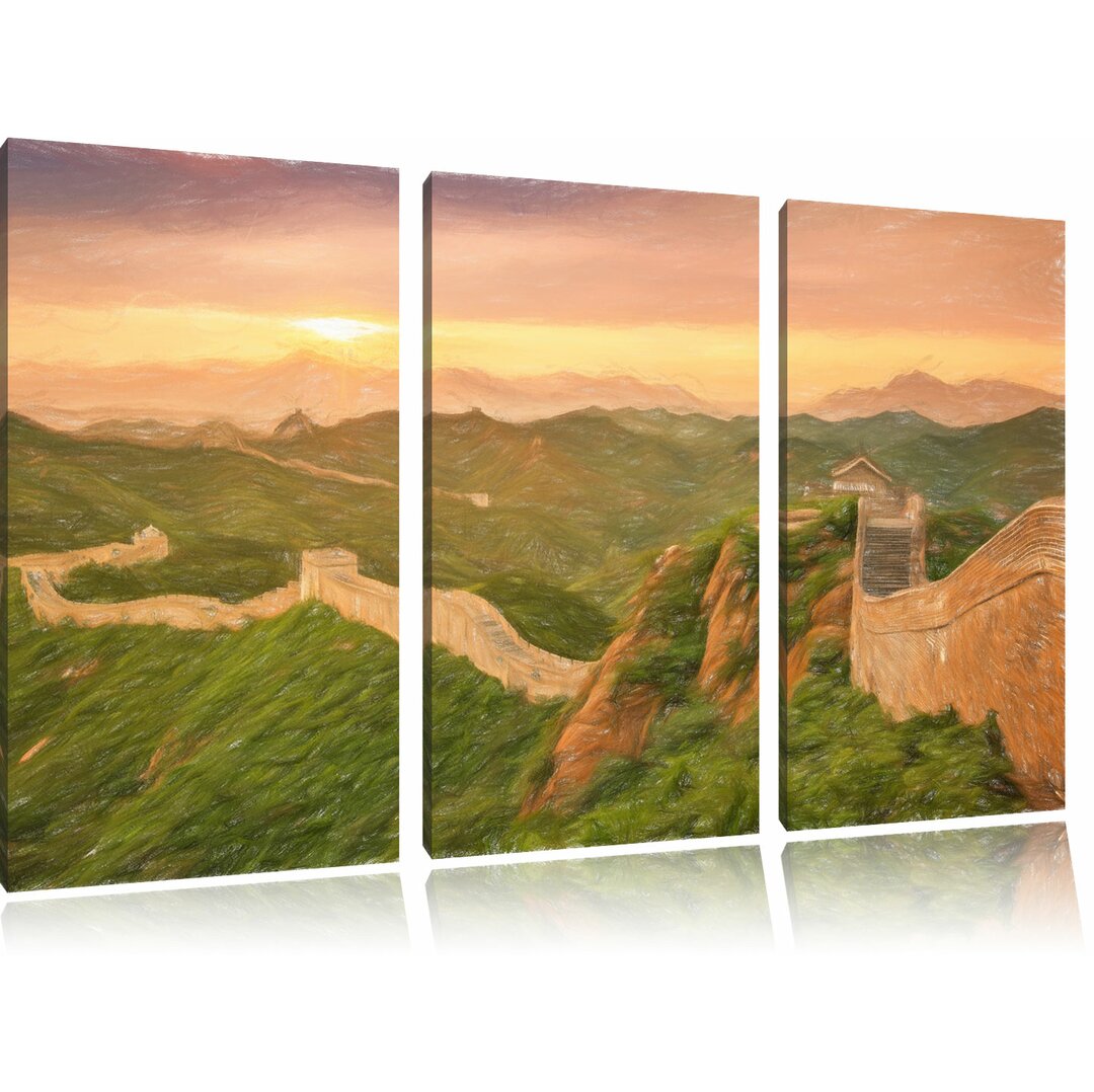 3-tlg. Leinwandbilder-Set „Chinesische Mauer“, Grafikdruck