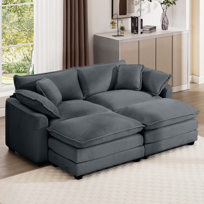 Helmich Modern Corduroy Comfort Modular Combo Cloud Sofa., Gray Corduroy