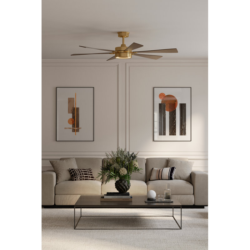 Brenix 60" 5CCT LED Smart Ceiling Fan, Brass, Dark Oak