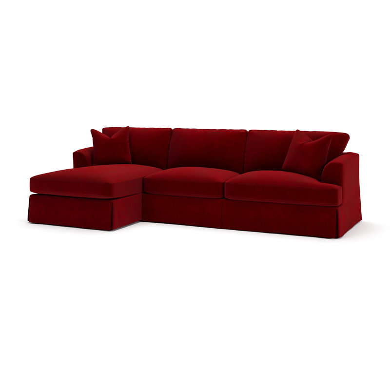 Lucia 128" Wide Down Cushion Sofa & Chaise, Left Hand Facing, Bella Ruby Performance Velvet