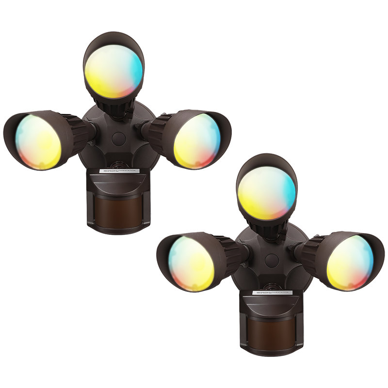 Watchman Motion Sensor LED Security Light, Dusk to Dawn Outdoor Flood Light, 3 Heads, Bronze, Bronze