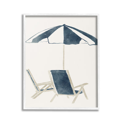 «Minimal Beach Umbrella & Chairs», estampe numérique encadrée par Yuyu Pont