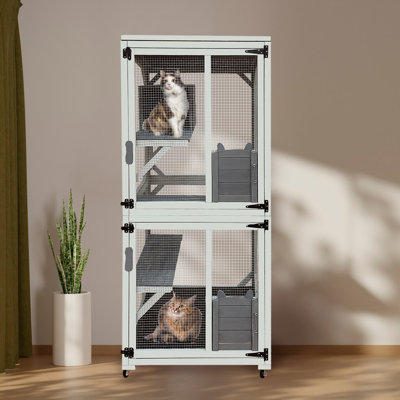 Grande maison pour chat en bois massif 30,7 "avec toit et roues