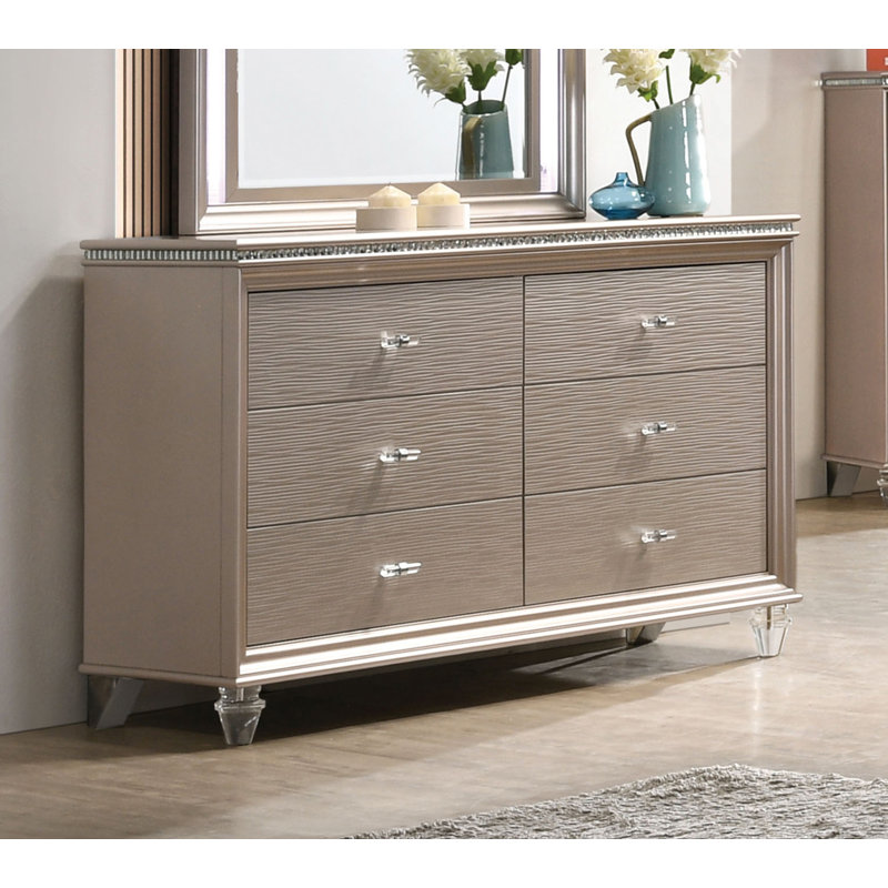 Commode double 6 tiroirs Sienna, Or rose