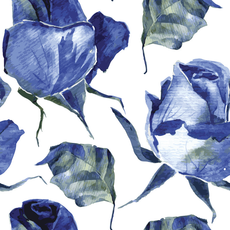 Honcut Pattern With Blue Roses - Wrapped Canvas Print, 30cm H x 30cm W x 3.8cm D