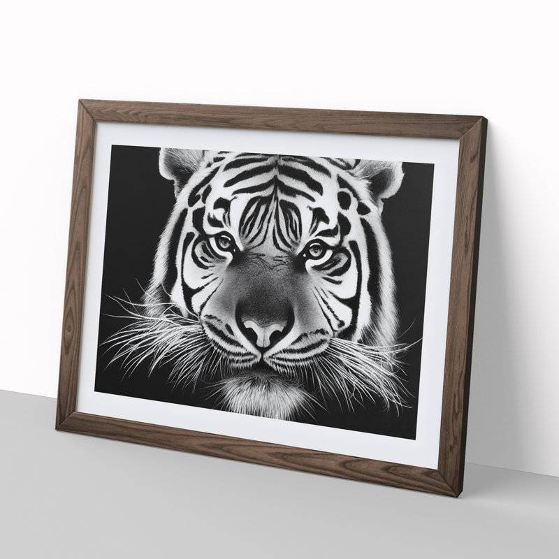 Monochrome Tiger Vol.2 - Framed Print, 46cm H x 64cm W x 2cm D, Brown Framed