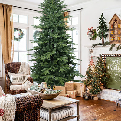 Arbre de Noël vert en PVC + PE avec 2856 pointes - Arbre à charnières plein et luxuriant avec support en métal, assemblage facile, conception d'aiguille mixte réaliste