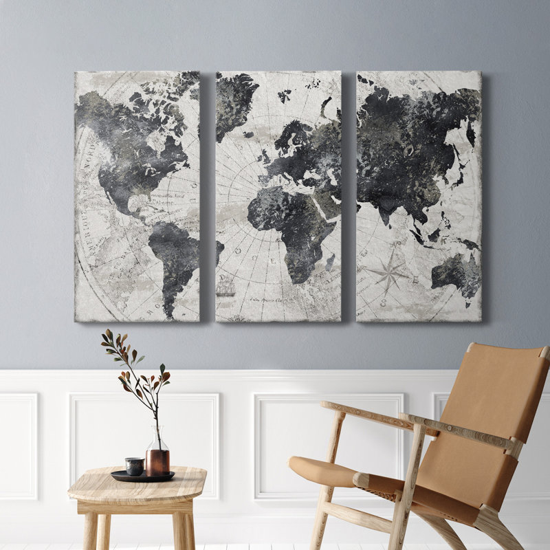 «Modern Atlas», impression sur toile tendue 3 pièces, H 60 po x l 120 po x P 1 po