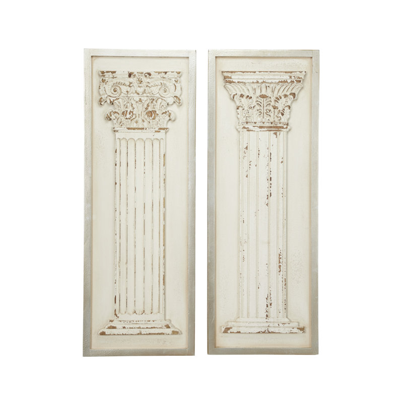 Ensemble de 2 grandes décorations murales en bois avec colonnes grecques sculptées