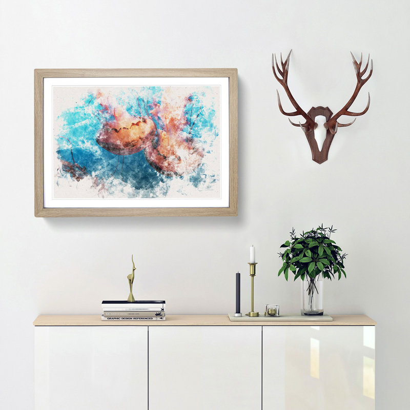 Pink Jellyfish - Framed Print, Oak Framed, 24cm H x 33cm W x 2cm D