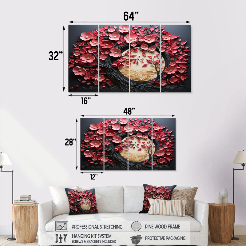 Élégant ensemble d'art mural 4 pièces orchidées roses et blanches, H 28 po x l 48 po