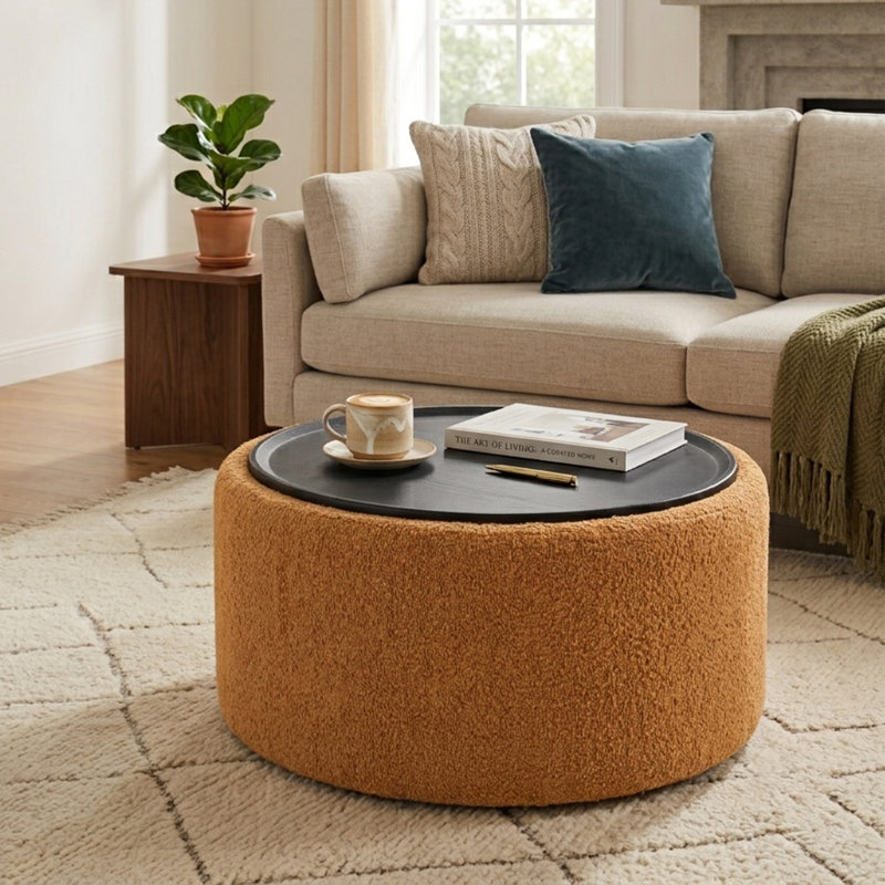 Table basse à plateau en bois 30 po avec rangement, Orange