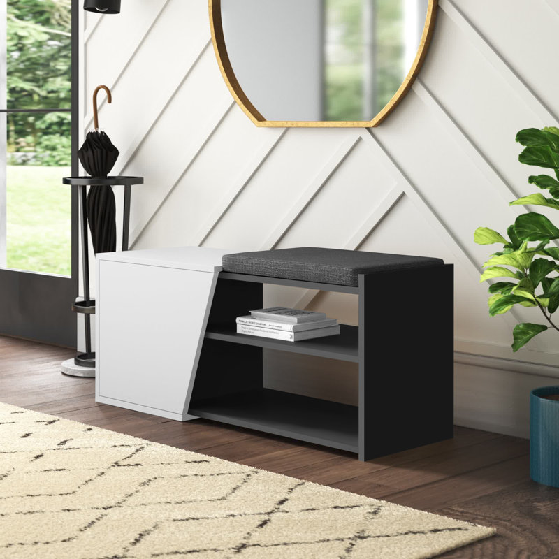 Aero Upholstered Storage Bench Entryway & Hallway Seating with Shoe Storage, Anthracite/White