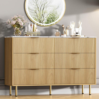 47.2"  Fluted 6 Drawer Dresser For Bedroom, Deep Drawers