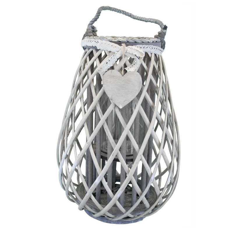Glass Tabletop Lantern, Grey, 36cm H x 30cm W x 30cm D