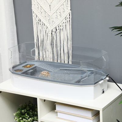 Turtle Aquarium With Layered Filtration And Diving Area - 24.5"L X 12.6"W 9"H White Polypropylene Tank Multi Functional, 24.5" 12.6" 9