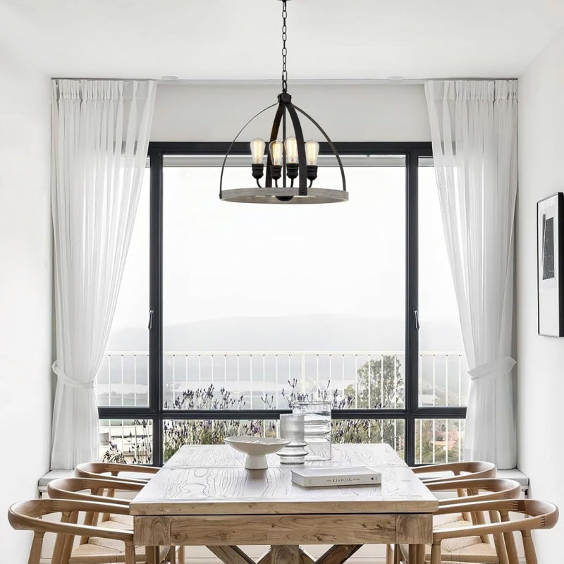 Luminaire suspendu style ferme 4 lumières 20 po, style chêne gris + finition noire galvanisée