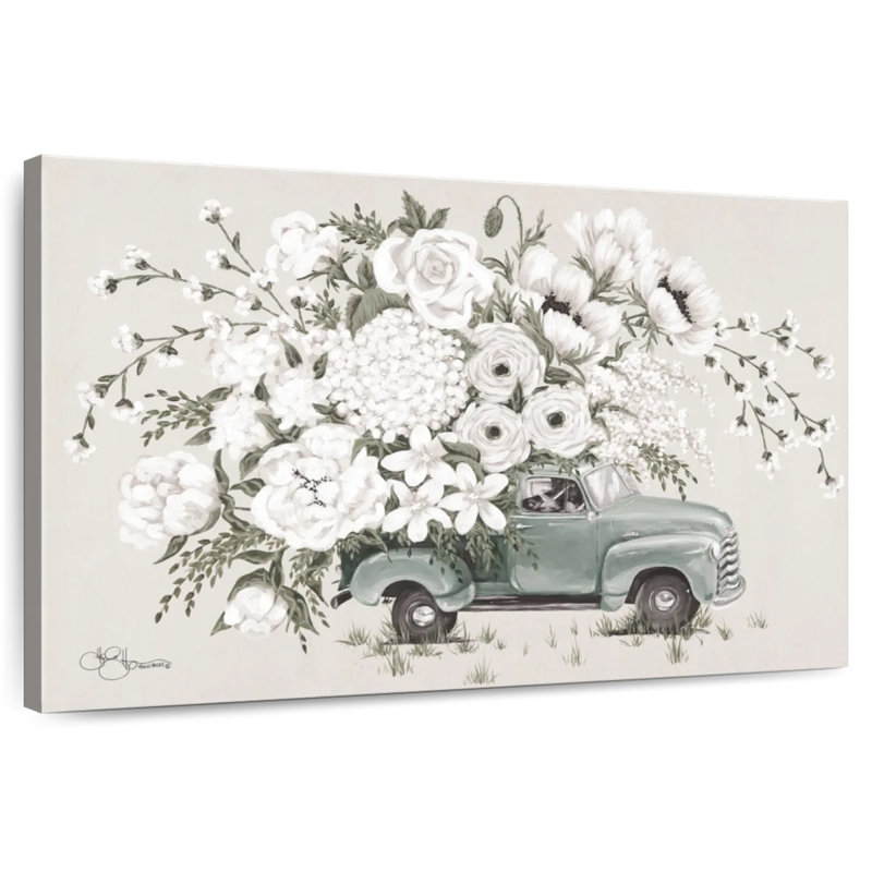 Harnek White Floral Truck, 26" H x 39" W