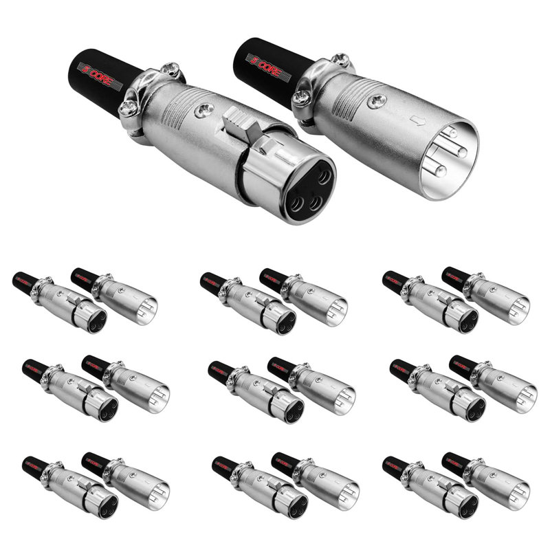 Connecteur XLR à 5 broches mâle / femelle à prise audio 1/4 à 3 broches avec embouts verrouillables
