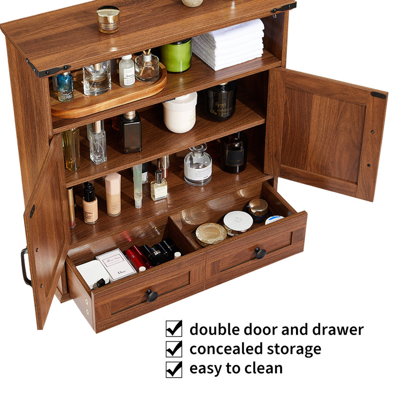 Wall-Mounted Storage with Farmhouse Style for Bathroom, Kitchen, Laundry & Entryway, Brown