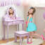 Ensemble de coiffeuse pour enfants avec miroir et tabouret, bureau de maquillage pour enfants avec tiroir, miroir réglable sans éclairage, table de maquillage pour chambre - Violet
