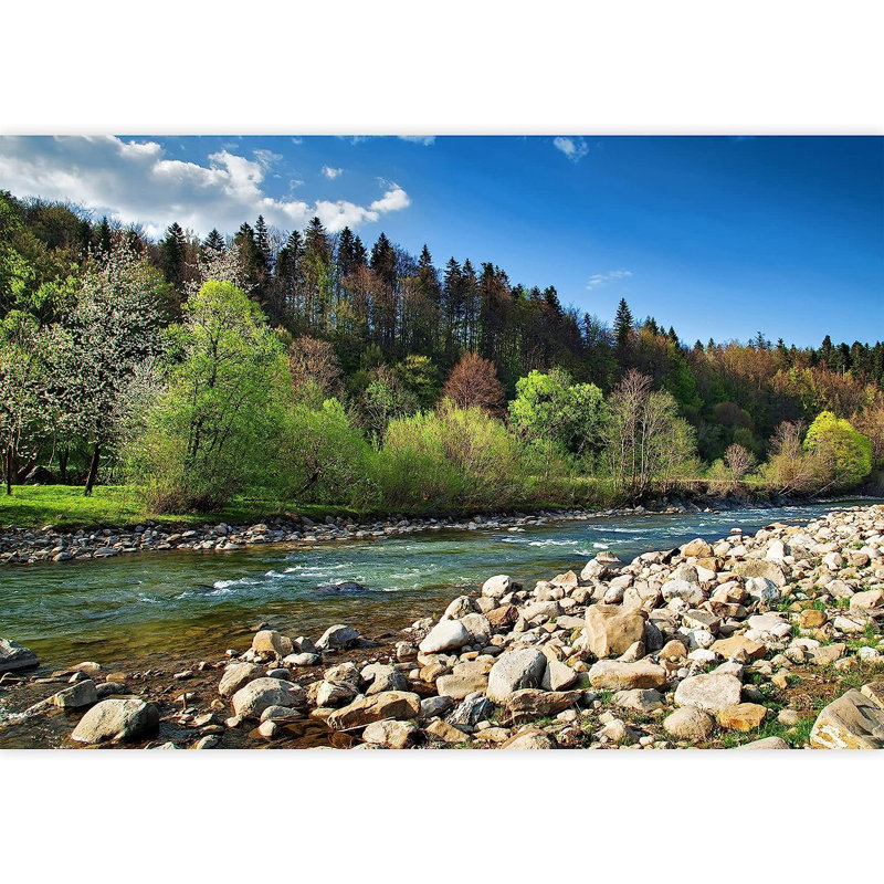 Adhésif mural paysage avec rivière et pierres, L 100 po x l 144 po