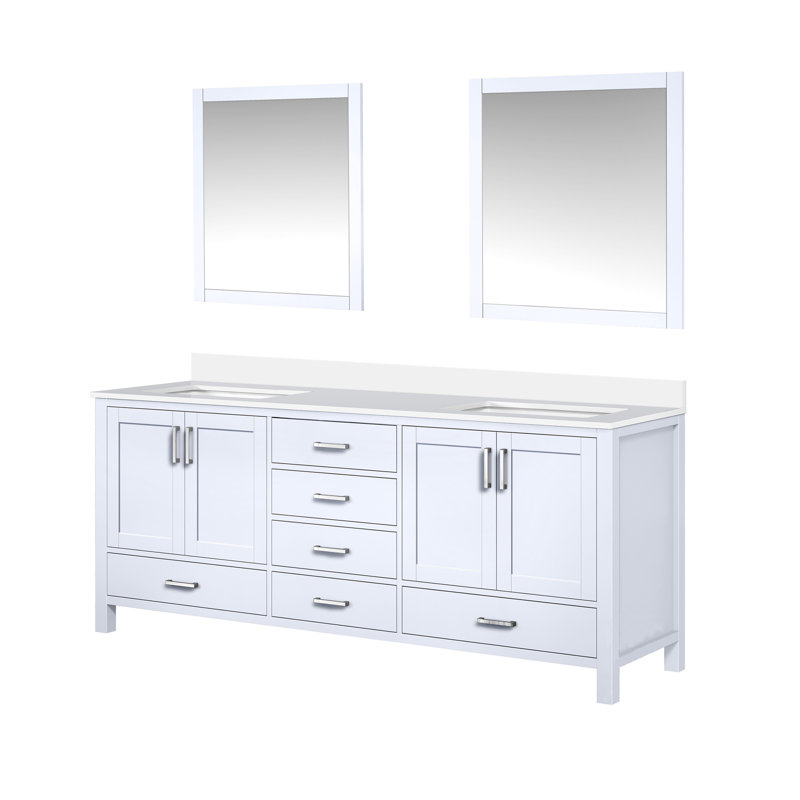 Meuble-lavabo double l 80 po x P 22 po, plateau en marbre de culture et miroir de 30 po, Blanc