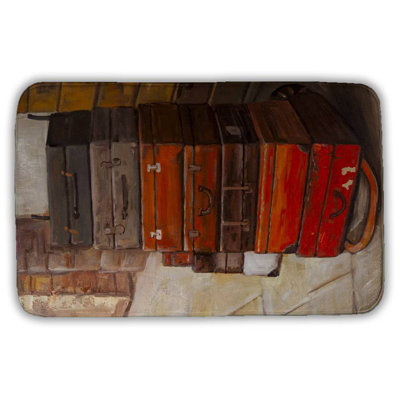 Old traveling suitcases Bath Mat with Non-Slip Backing - Quick Dry Memory Foam Bathroom Rug - Absorbent - Modern Plush Spa-Style - Machine Washable