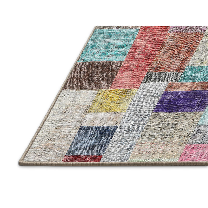 Tapis bleu/gris/rose zone contemporaine, Rectangle 7 pi x 10 pi