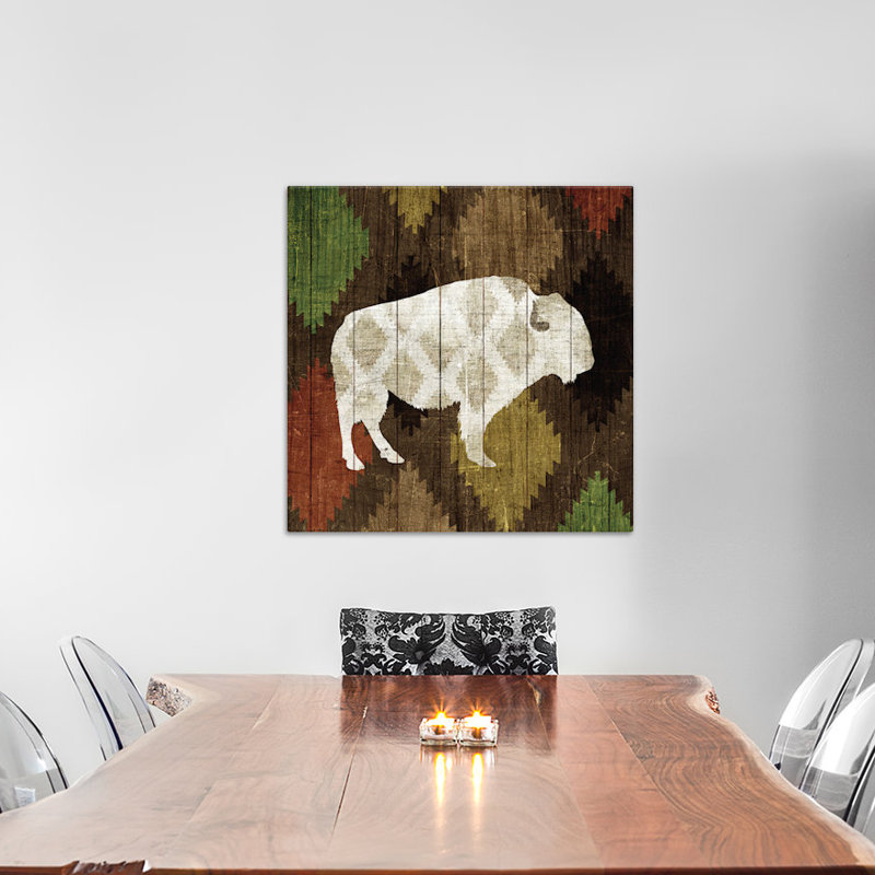 «Southwest Lodge Buffalo», impression sur toile, H 12 po x l 12 po x P 1,5 po, Pas de tapis, Toile tendue