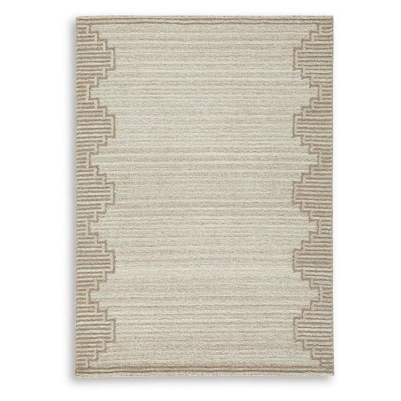 Tapis moyen Emery avec bordure brune, laine touffetée beige 5 x 7