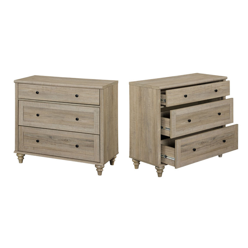 Table de bout pour chambre à coucher avec 3 tiroirs Corretta, Plateau gris délavé / base gris délavé, 2