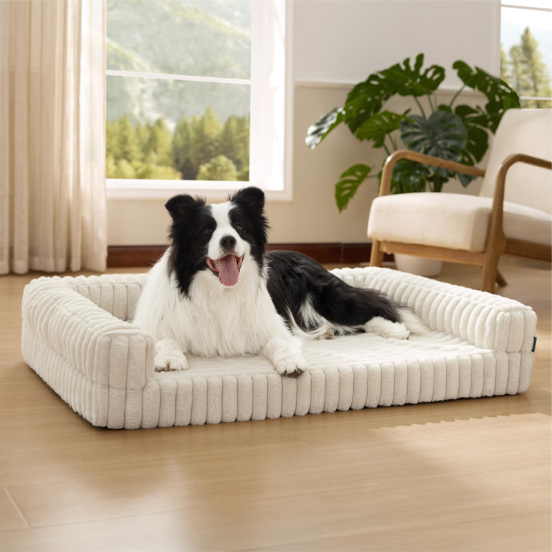 Canapé-lit orthopédique pour grands chiens Comoresfleece, L (H 7 po x l 35 po x P 25 po), Crème