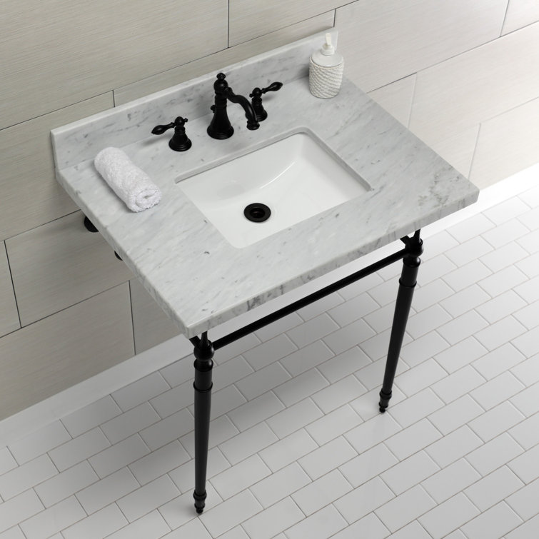 Edwardian Ceramic Rectangular Console Bathroom Sink with Overflow