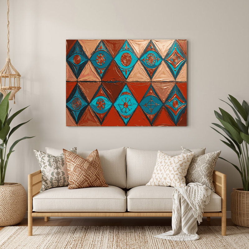 Art mural en métal brun à motif sud-ouest Zuni Diamonds 240