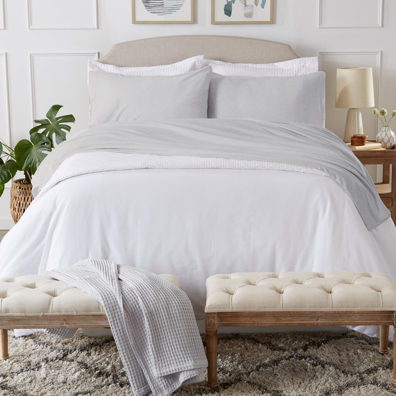 Ensemble de draps en jersey de flanelle, Ensemble de draps pour lit double + drap-housse + , Gris clair