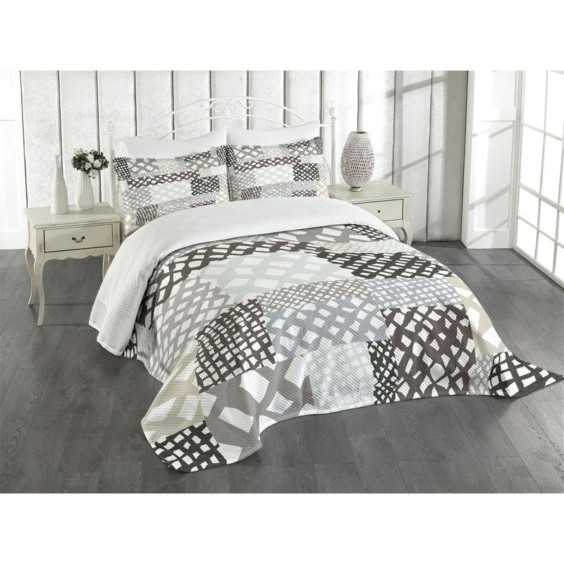 Ambesonne Retro Bedspread Set Patchwork Style Multicolor