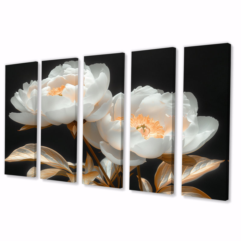 Ensemble de reproductions d'art transparentes et élégantes, pivoines et or blanc III, H 32 po x l 80 po