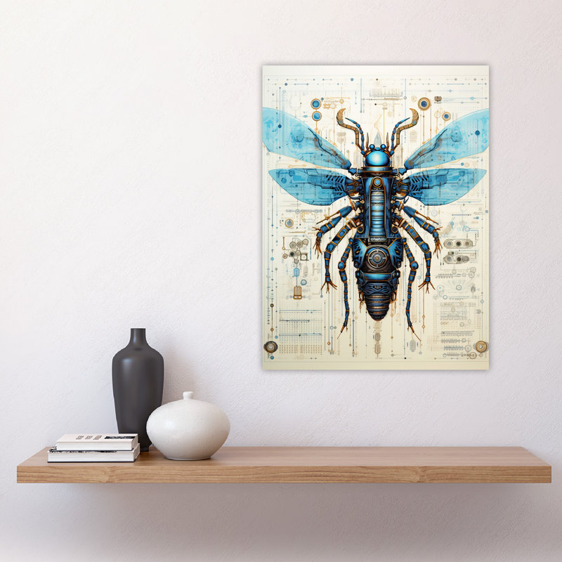 Wall Art Print Hornet Robot Hybrid Secret Military Schematic Futuristic Complex Arcane Manuscript Gift For Cave Poster