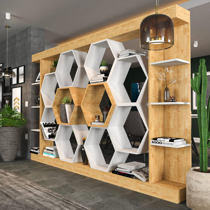 Bibliothèque moderne Modern, finition blanche et chêne, 55,1 po x 11,6 po x 69,8 po | 100% panneau de particules enduit de mélamine, épaisseur: 0,7 pouce | Solution de rangement élégante pour la maison et le bureau, design durable et élégant